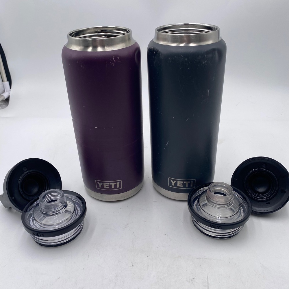 YETI Rambler 36oz Bottle Lot 2 Chug Cap Charcoal Purple Stainless Steel Flasks